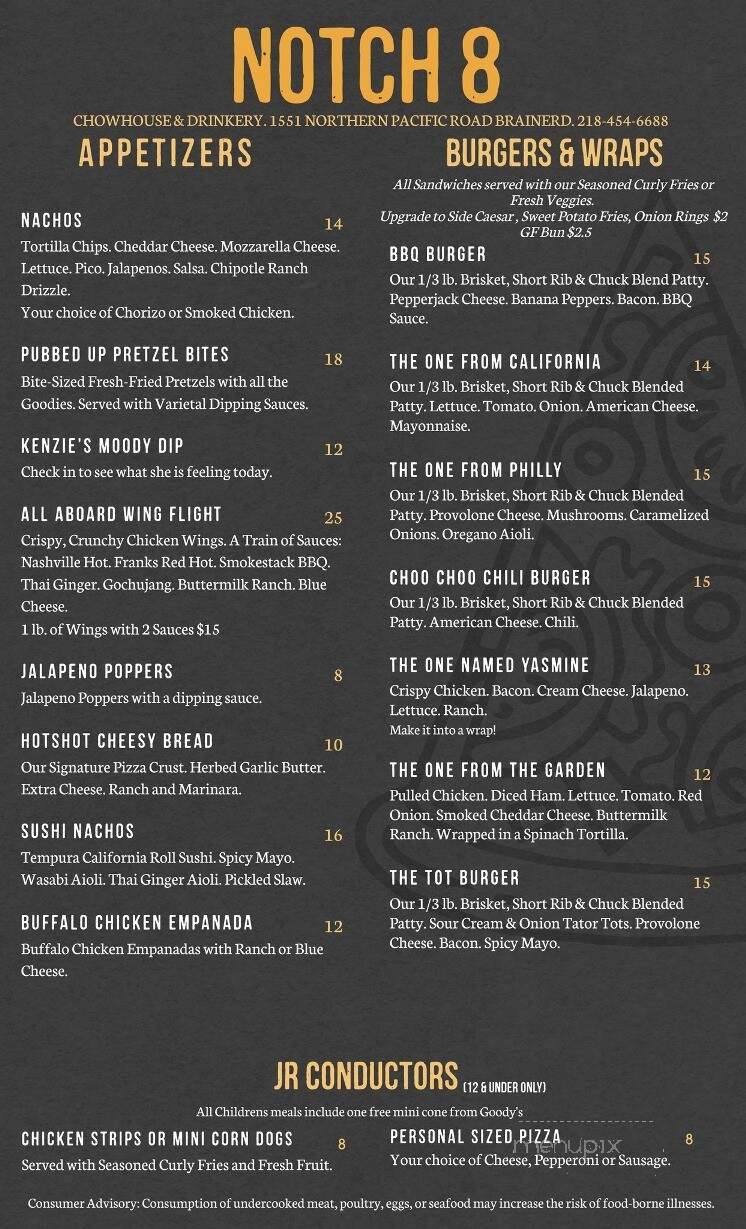 Notch 8 Chowhouse and Drinkery - Brainerd, MN menu_pic