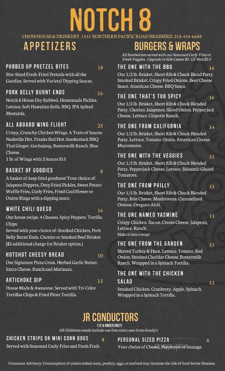 Notch 8 Chowhouse and Drinkery - Brainerd, MN menu_pic