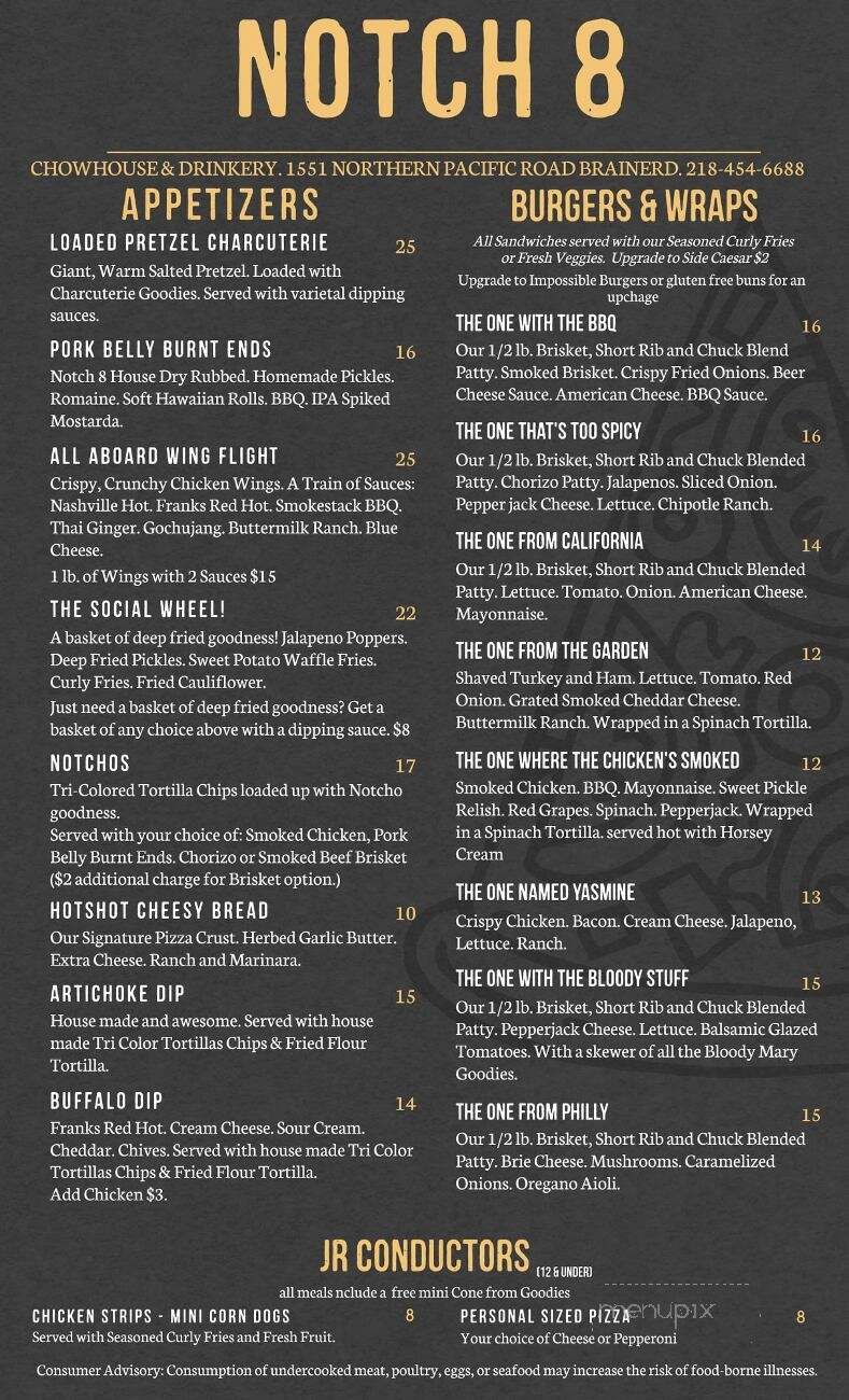 Notch 8 Chowhouse and Drinkery - Brainerd, MN menu_pic
