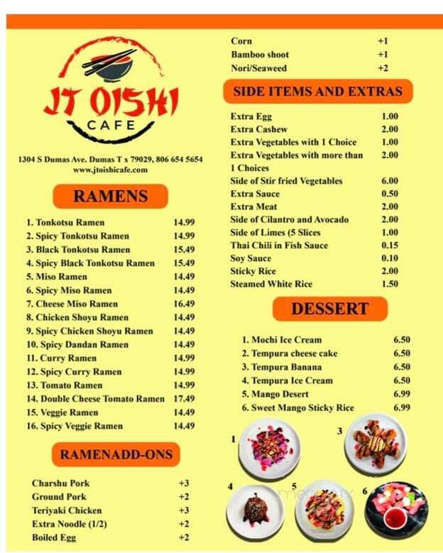 JT Oishi Cafe - Dumas, TX menu_pic