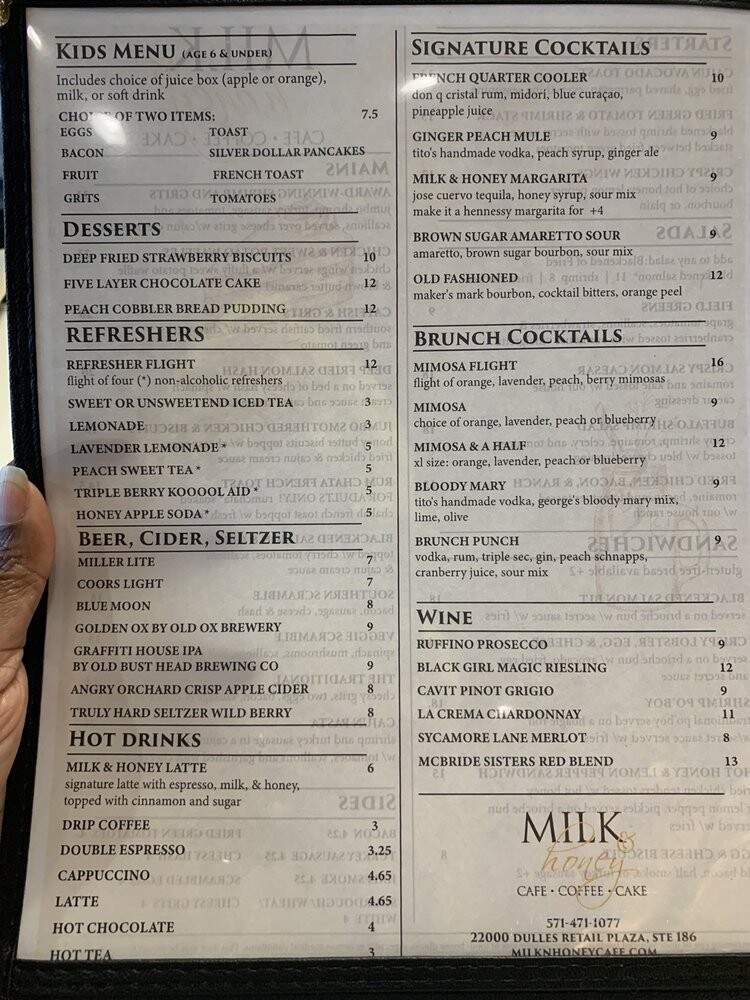Milk & Honey Cafe - Sterling, VA menu_pic