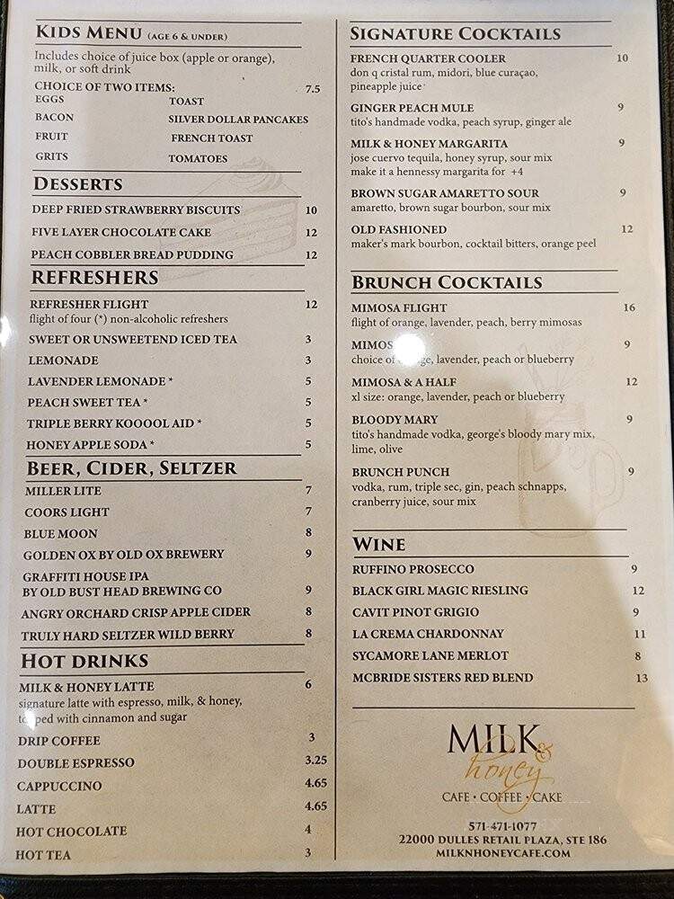 Milk & Honey Cafe - Sterling, VA menu_pic