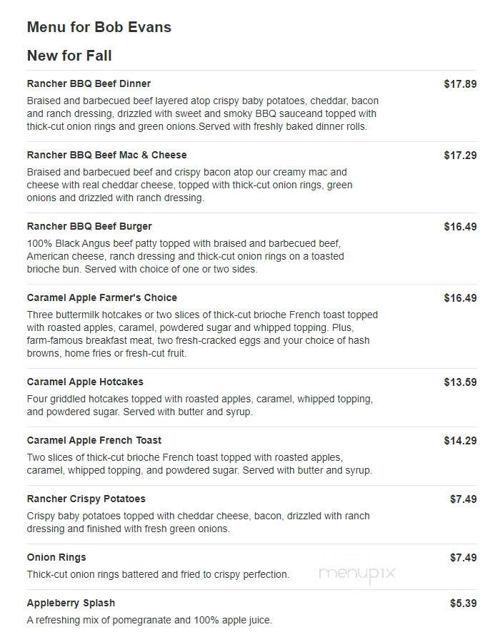 Bob Evans Restaurant - Princeton, IN menu_pic