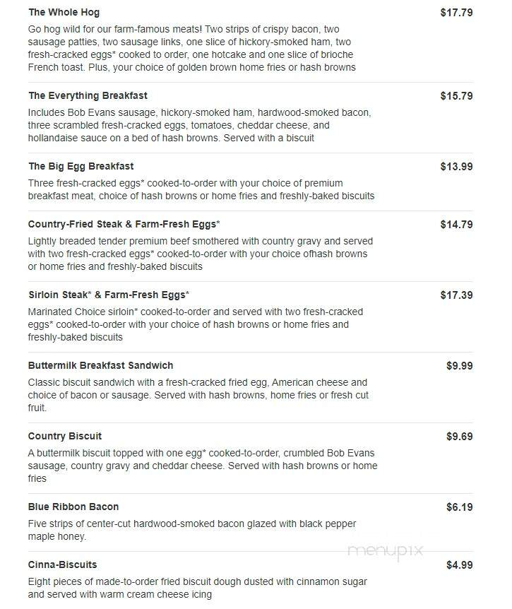 Bob Evans Restaurant - Princeton, IN menu_pic