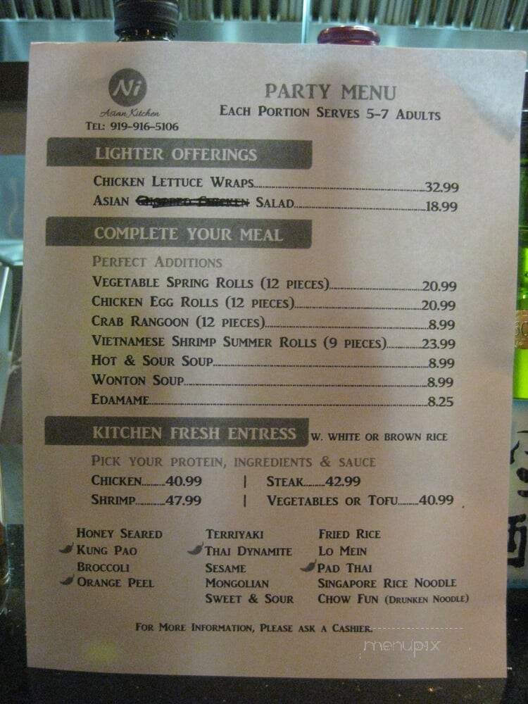 Ni Asian Kitchen - Raleigh, NC menu_pic