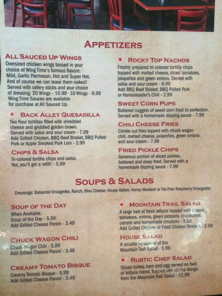 Sugarland Cellars - Gatlinburg, TN menu_pic