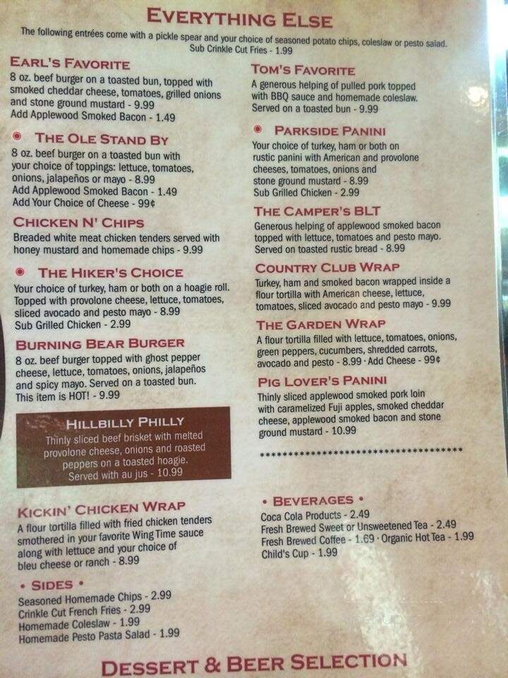 Sugarland Cellars - Gatlinburg, TN menu_pic