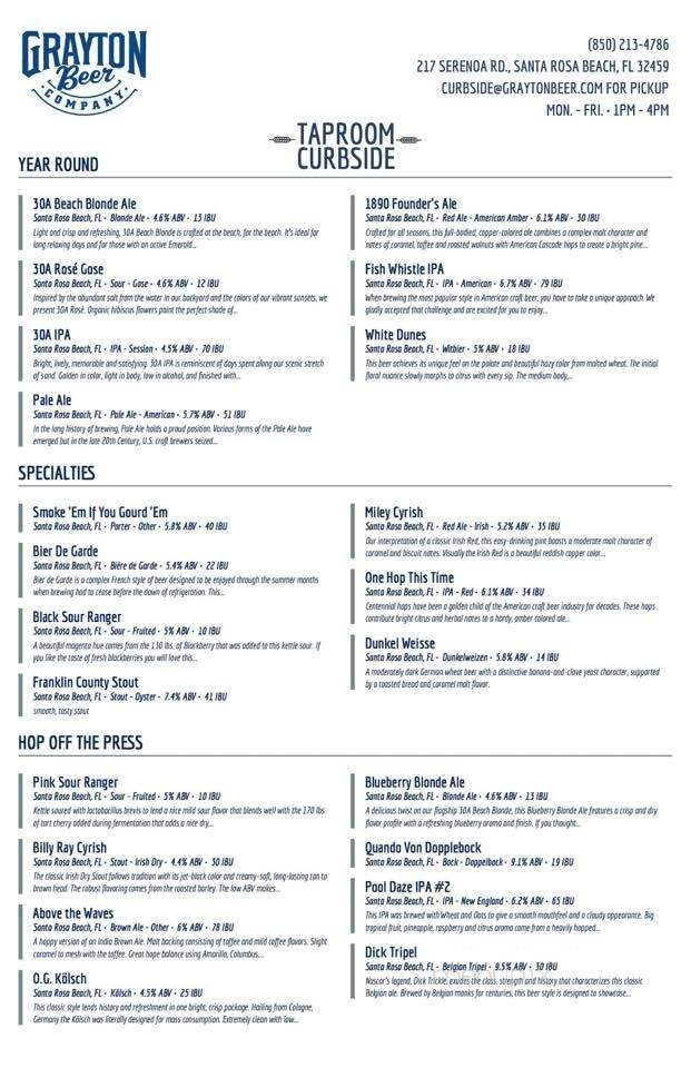 Grayton Beer Company - Santa Rosa Beach, FL menu_pic