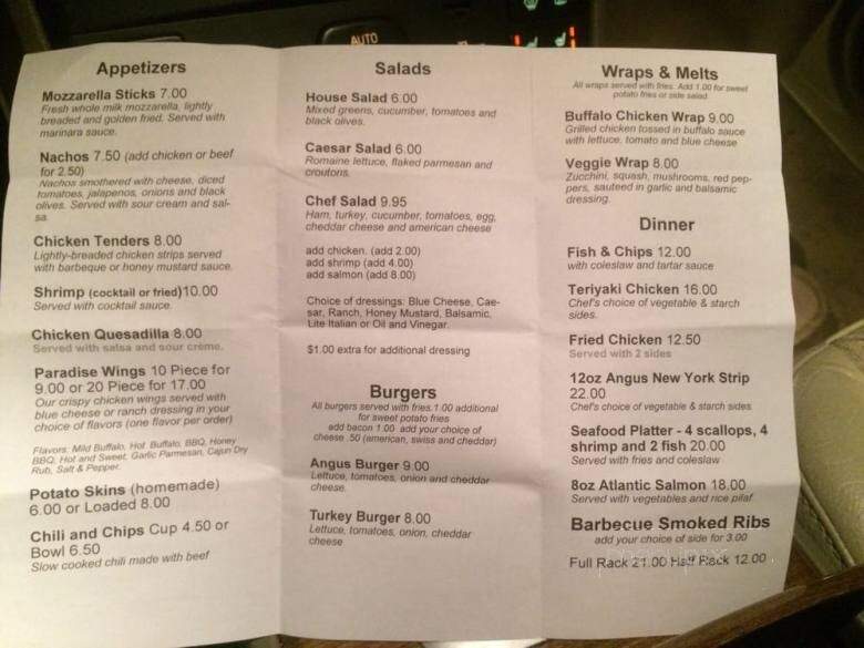 Paradise Bar & Grill - Hartford, CT menu_pic
