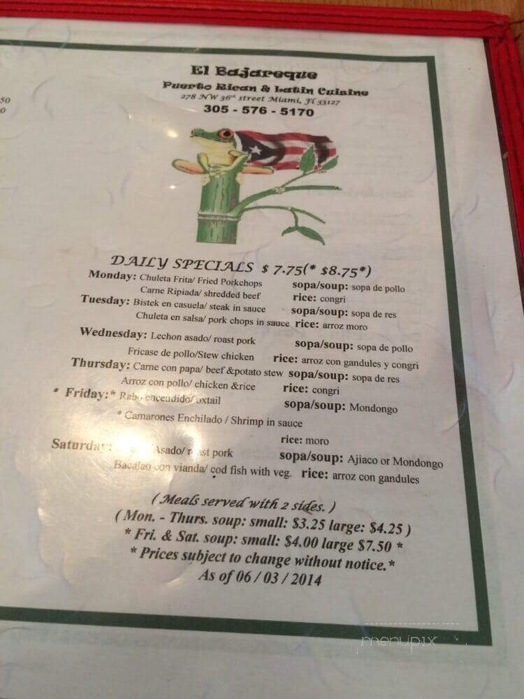 El Bajareque Restaurant - Miami, FL menu_pic