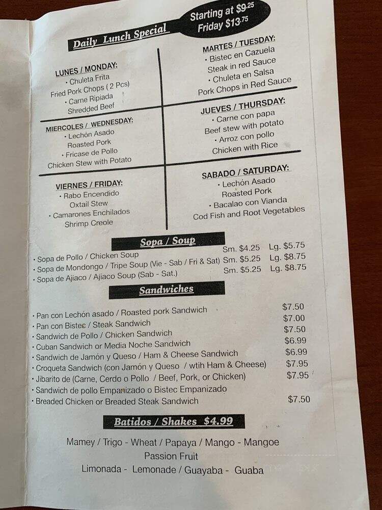El Bajareque Restaurant - Miami, FL menu_pic
