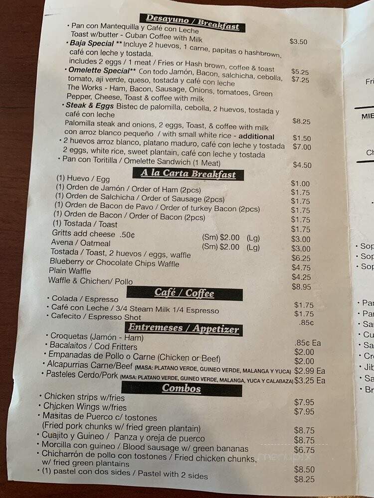 El Bajareque Restaurant - Miami, FL menu_pic