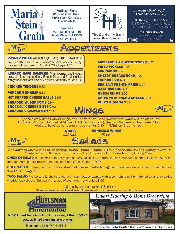 Korner Kafe - Maria Stein, OH menu_pic