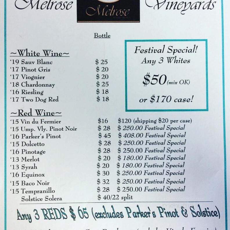Melrose Vinyards - Roseburg, OR menu_pic