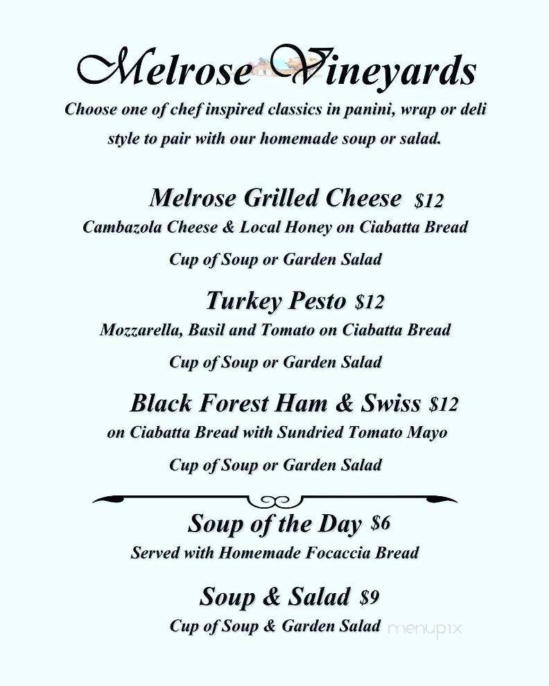 Melrose Vinyards - Roseburg, OR menu_pic