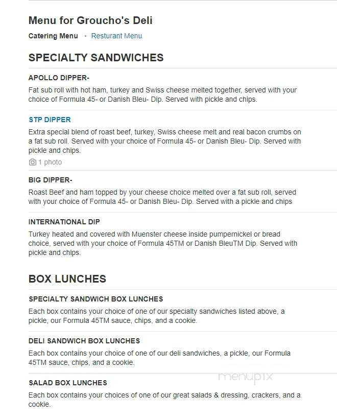 Groucho's Deli in McLeod's Plaza - Florence, SC menu_pic