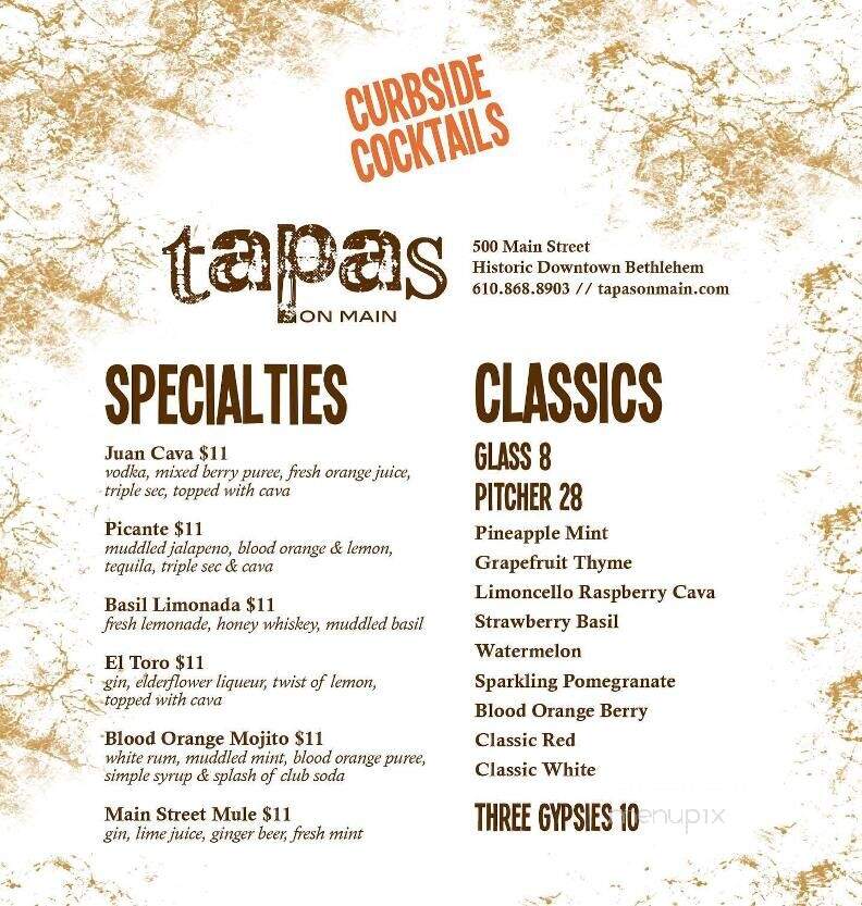 Tapas On Main - Bethlehem, PA menu_pic