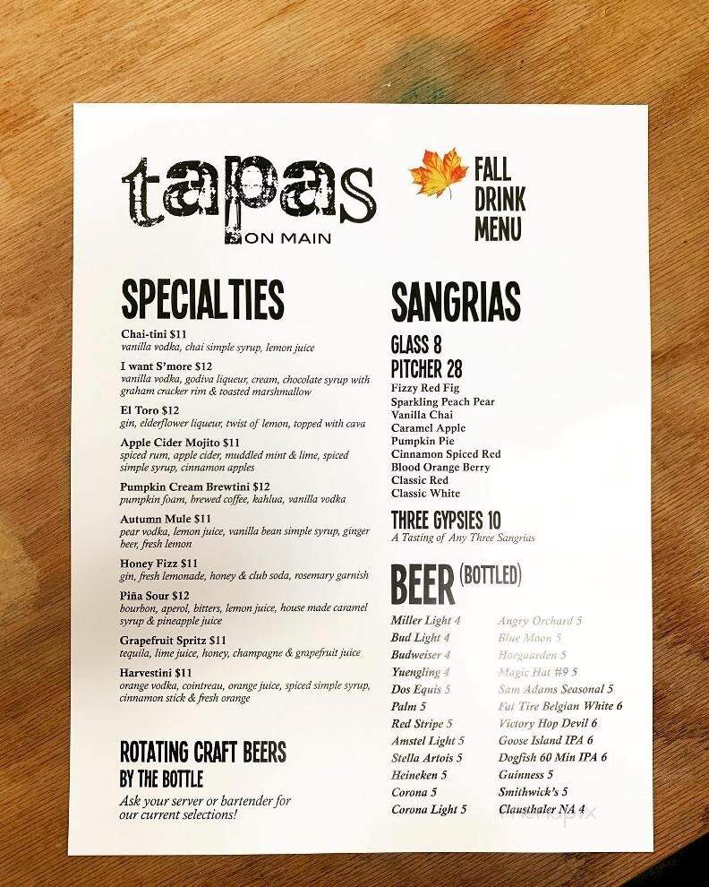 Tapas On Main - Bethlehem, PA menu_pic
