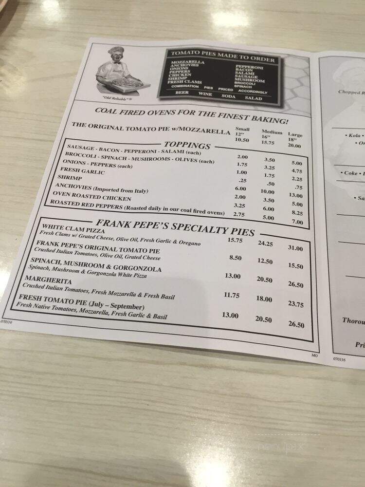 Frank Pepe Pizzeria - Uncasville, CT menu_pic