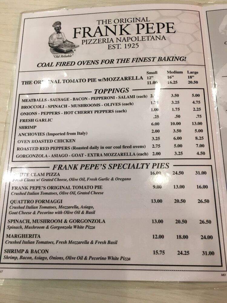 Frank Pepe Pizzeria - Uncasville, CT menu_pic