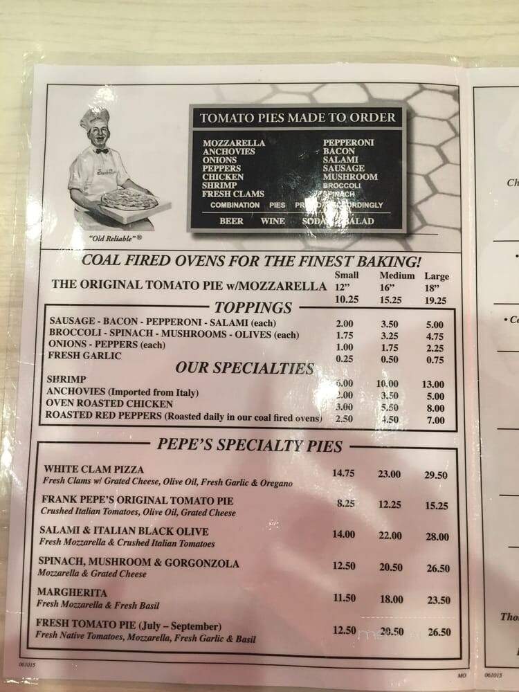 Frank Pepe Pizzeria - Uncasville, CT menu_pic