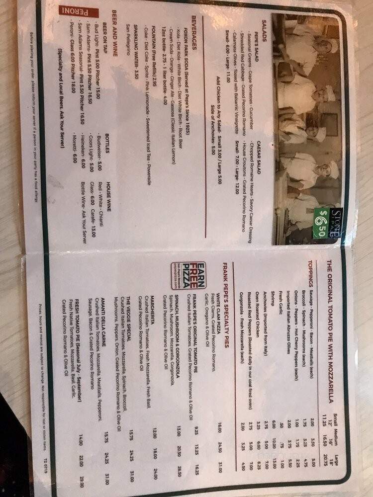 Frank Pepe Pizzeria - Uncasville, CT menu_pic