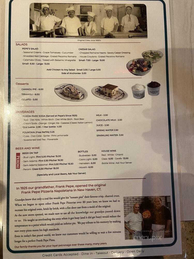 Frank Pepe Pizzeria - Uncasville, CT menu_pic
