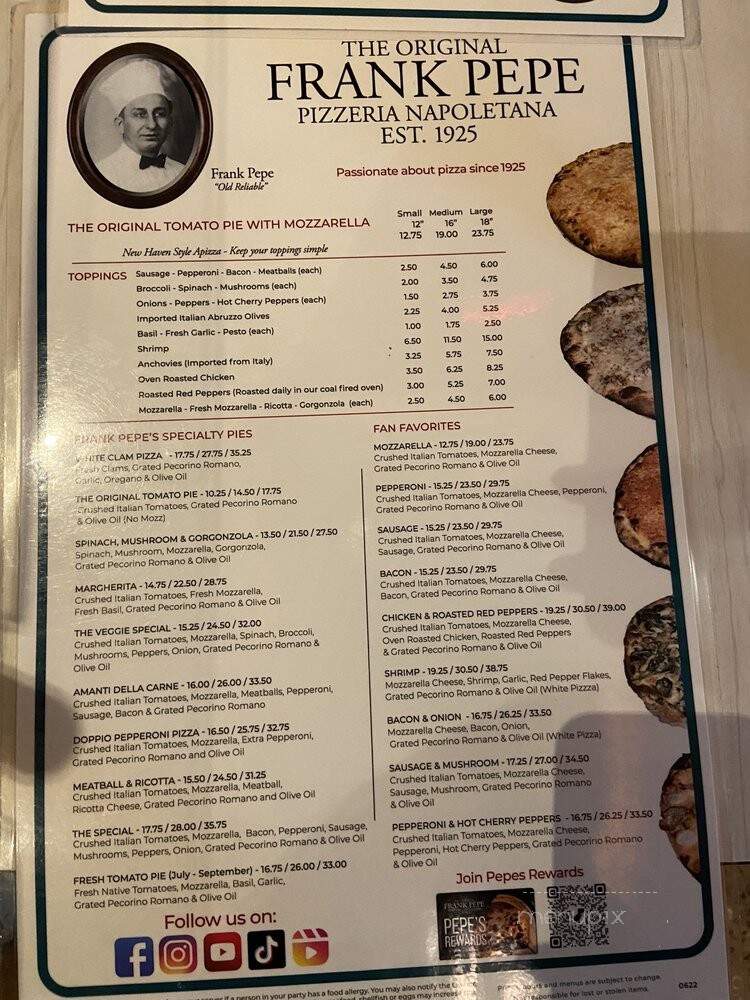 Frank Pepe Pizzeria - Uncasville, CT menu_pic