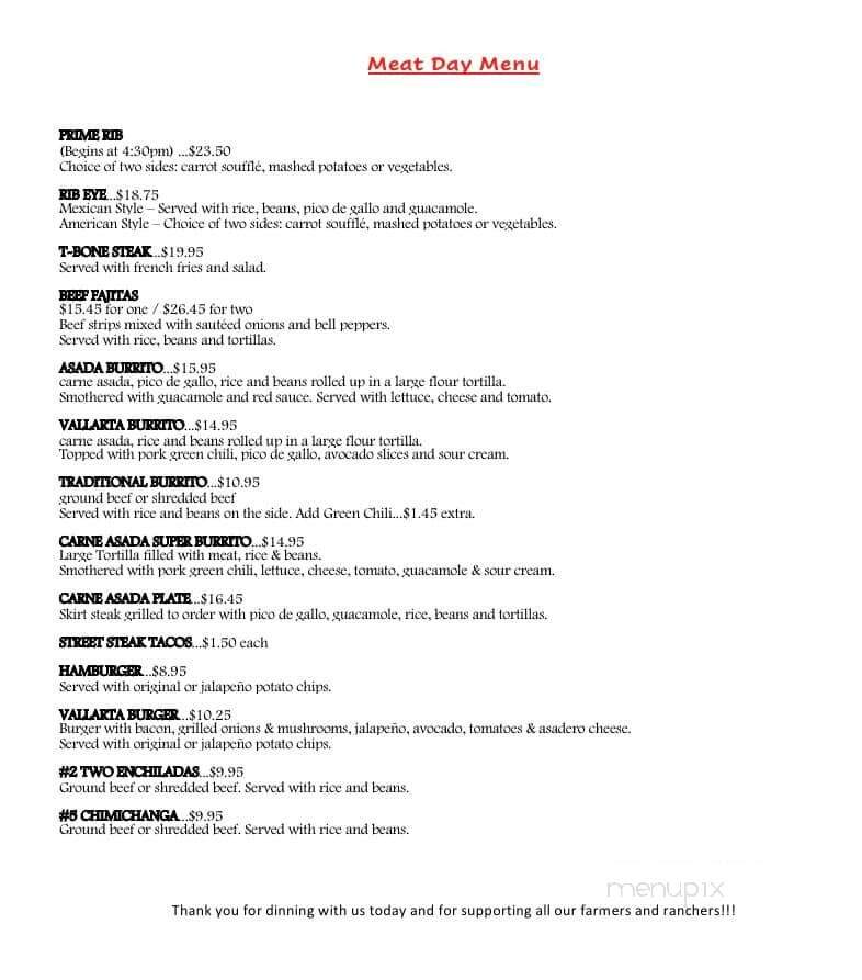 Vallarta Mexican Restaurant - Craig, CO menu_pic