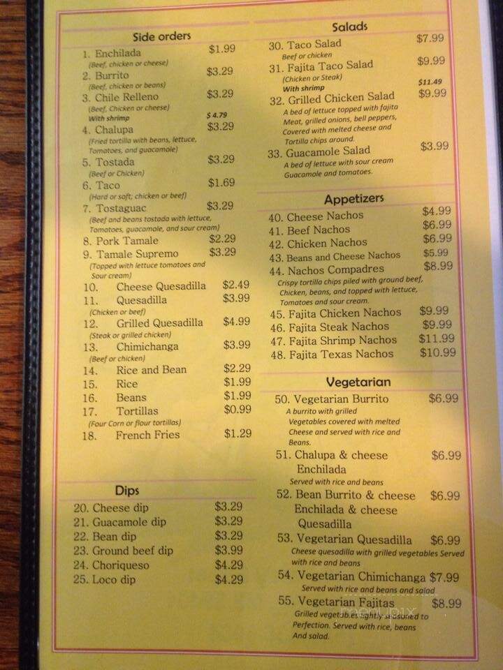 Compadres Taqueria Grill - Hattiesburg, MS menu_pic