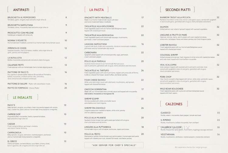 Pacci's Trattoria - Silver Spring, MD menu_pic