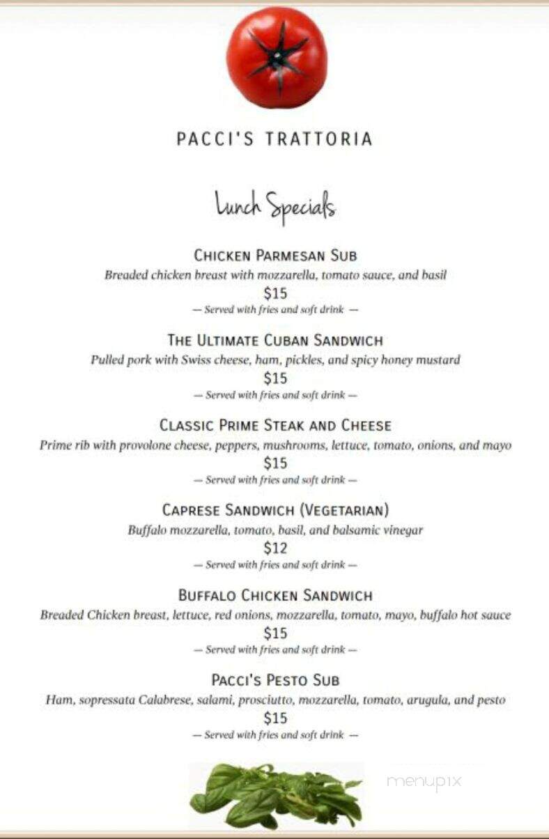 Pacci's Trattoria - Silver Spring, MD menu_pic