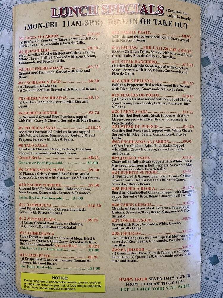 El Jimador Mexican Restaurant - Cypress, TX menu_pic