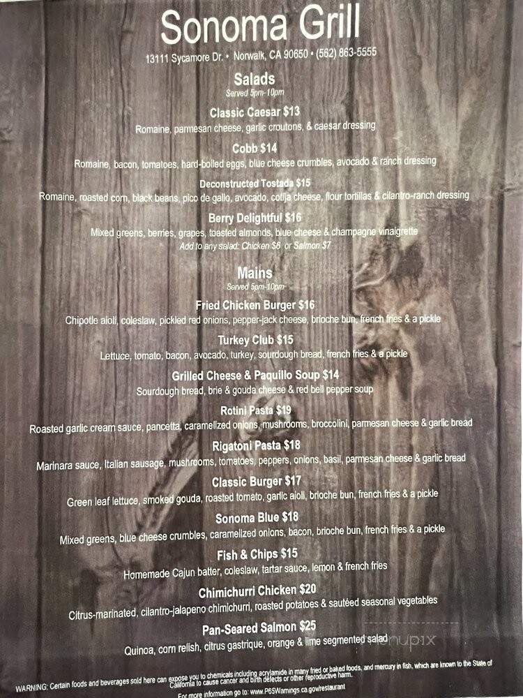 Sonoma Grill - Norwalk, CA menu_pic