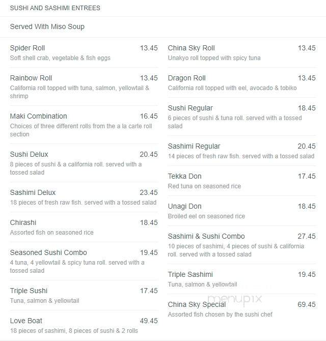 China Sky - Norridgewock, ME menu_pic