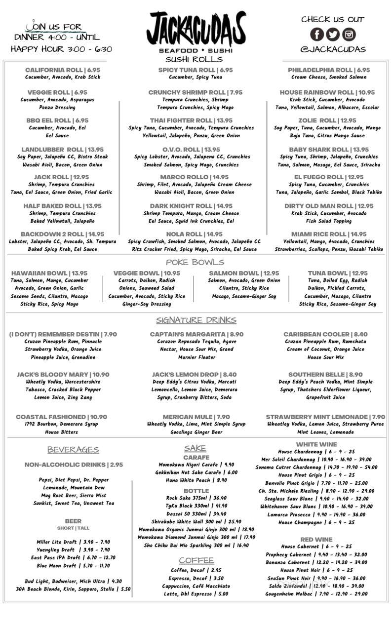 Jackacudas Seafood & Sushi - Destin, FL menu_pic