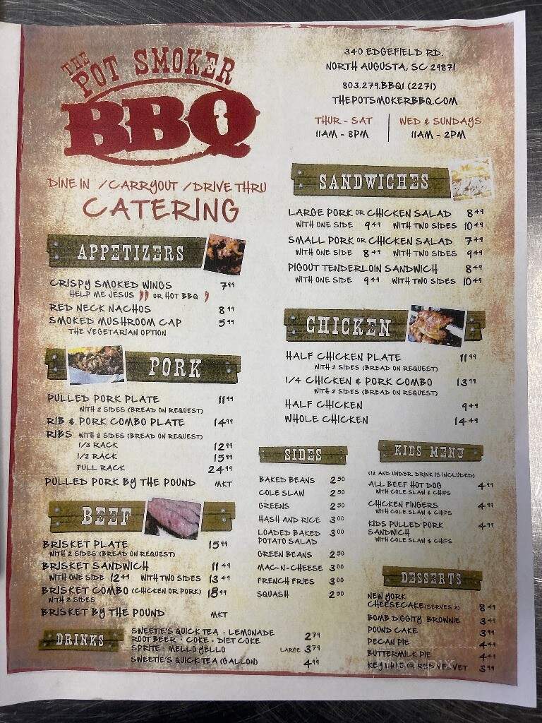The Pot Smoker BBQ - North Augusta, SC menu_pic