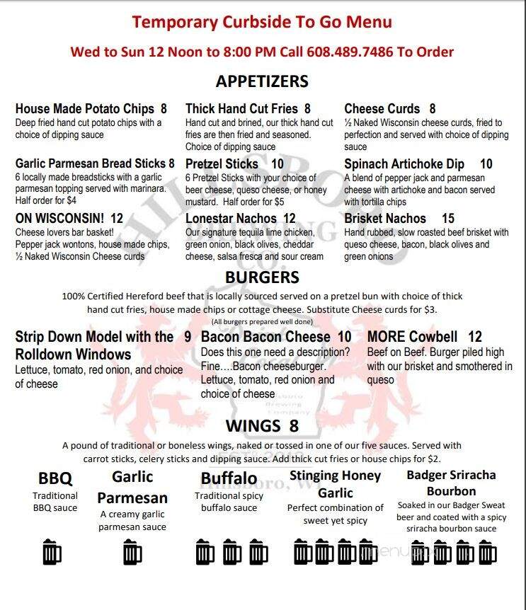 Hillsboro Brewing Company - Hillsboro, WI menu_pic