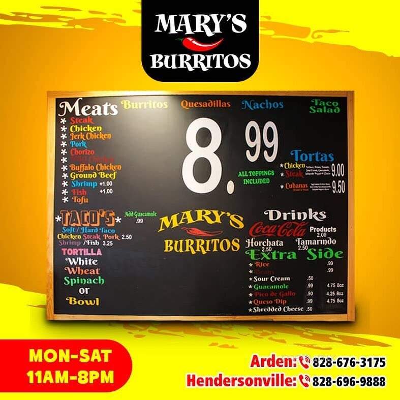 Mary's Burritos & Beer - Arden, NC menu_pic