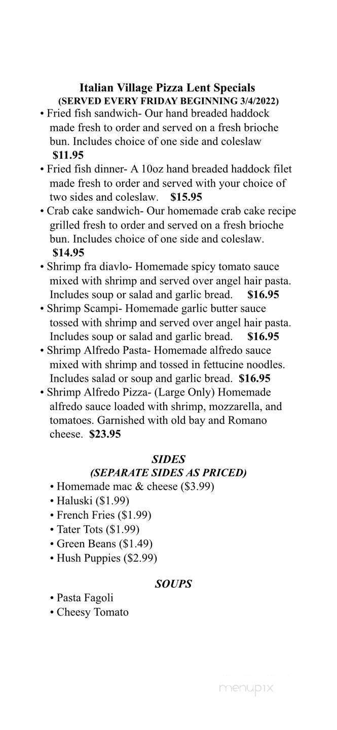 Italian Village Pizza - Greensburg, PA menu_pic