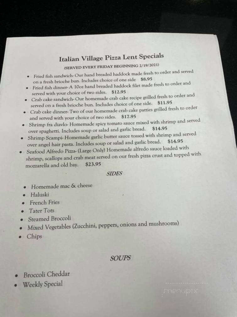 Italian Village Pizza - Greensburg, PA menu_pic