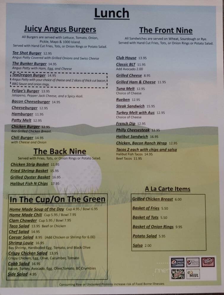 Seaside Golfcourse Restaurant - Seaside, OR menu_pic