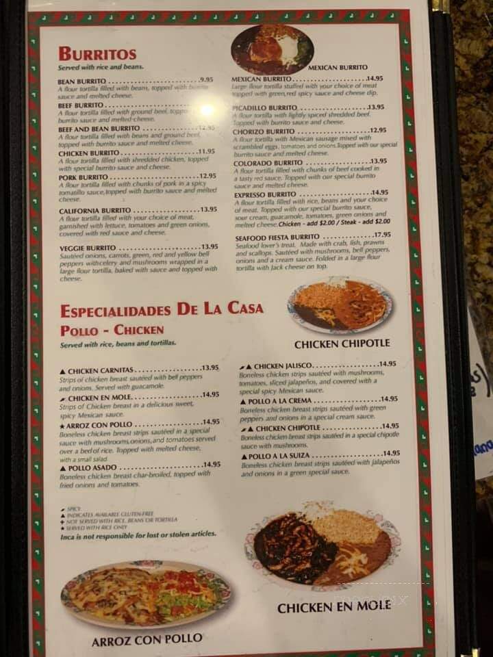 Inca Mexican Restaurant - Sioux Falls, SD menu_pic