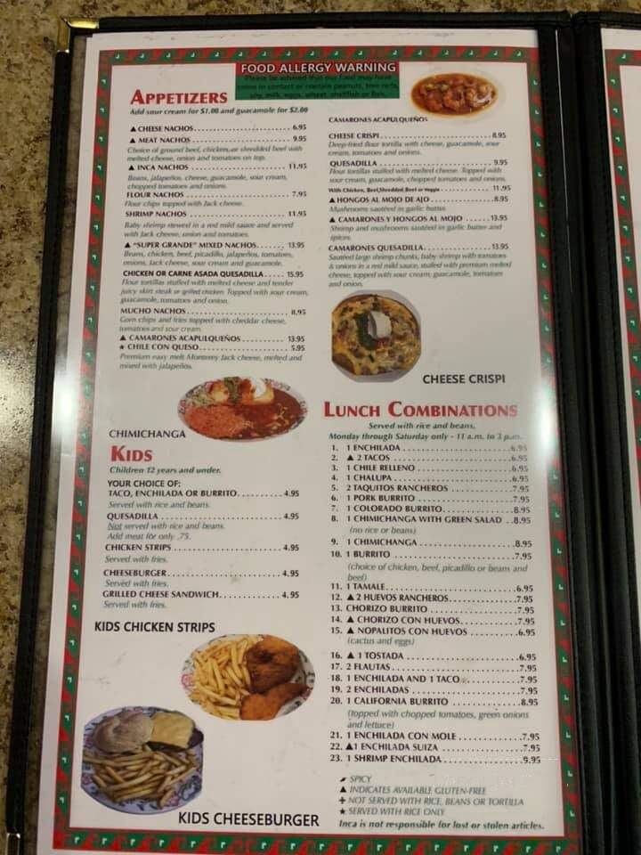 Inca Mexican Restaurant - Sioux Falls, SD menu_pic