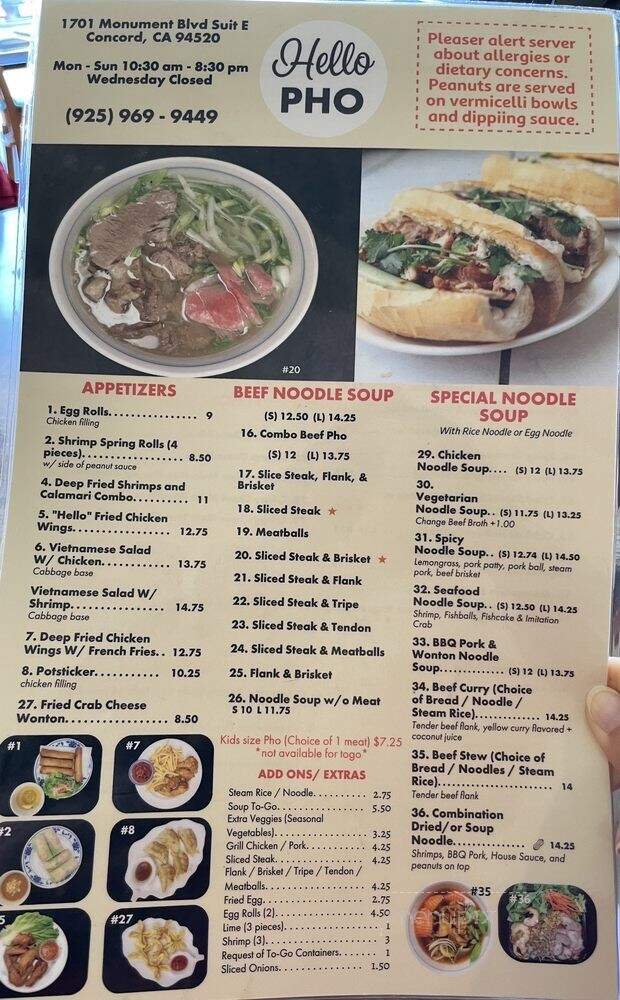 Hello Pho - Concord, CA menu_pic