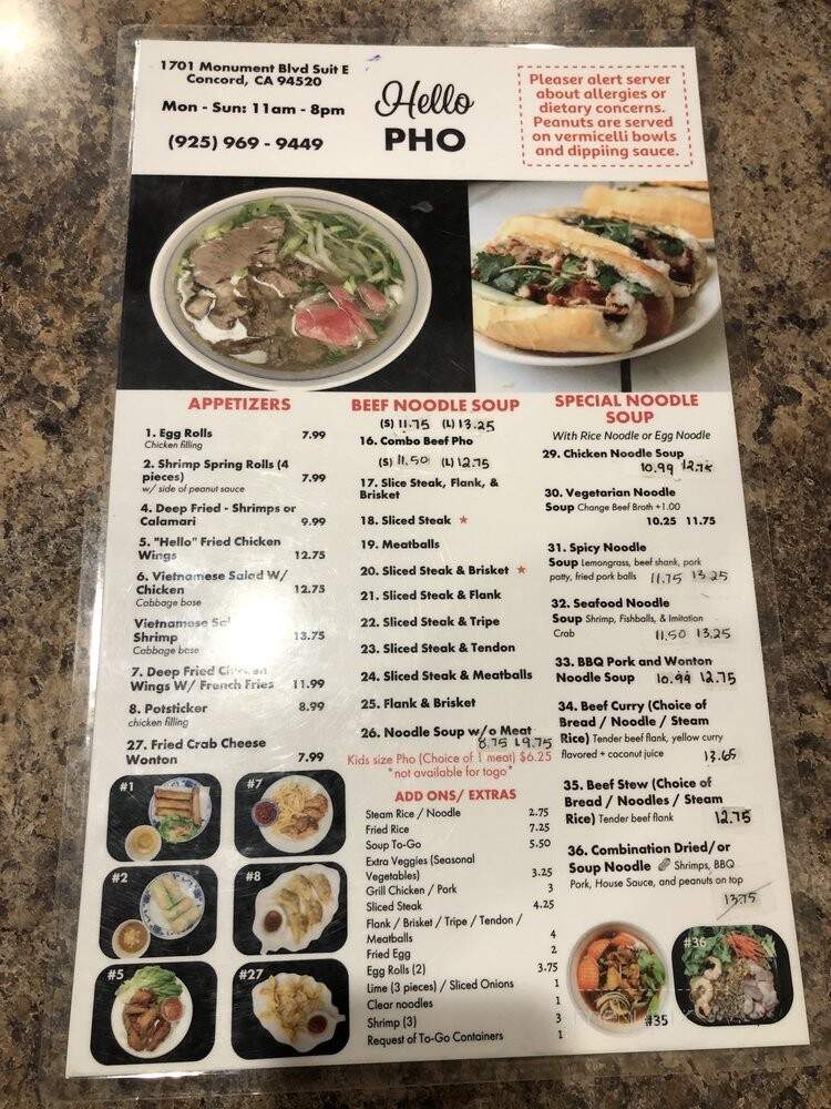Hello Pho - Concord, CA menu_pic