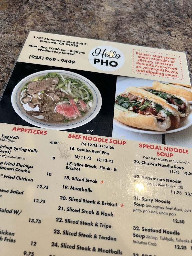 Hello Pho - Concord, CA menu_pic