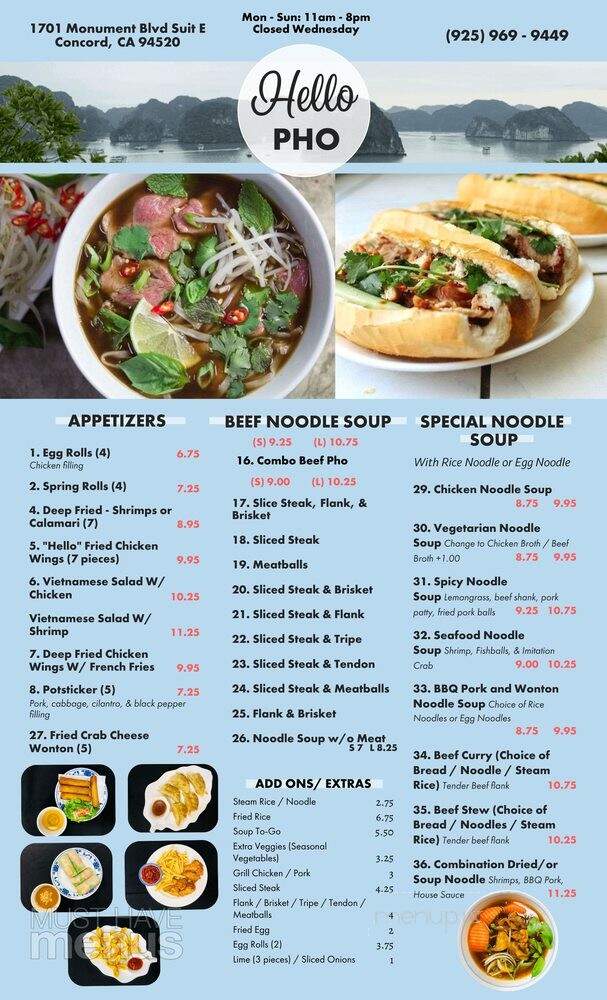 Hello Pho - Concord, CA menu_pic