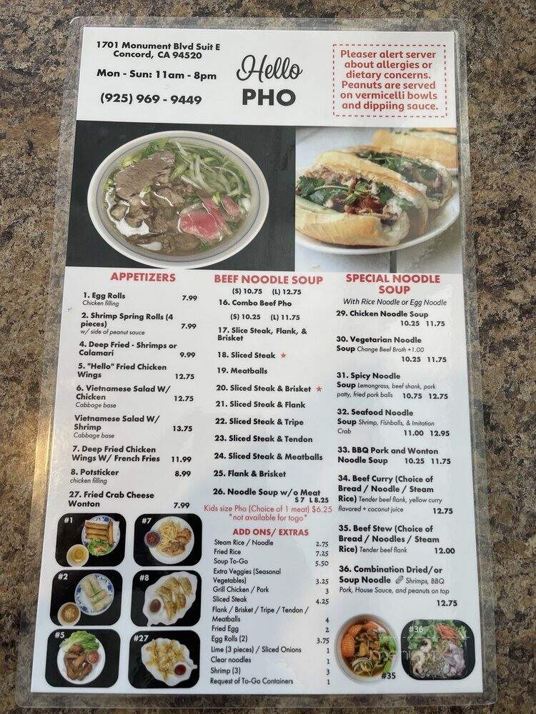 Hello Pho - Concord, CA menu_pic