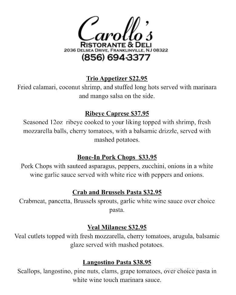 Carollo's - Franklin, NJ menu_pic